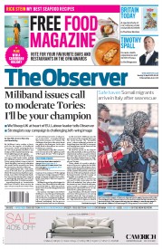 The Observer (UK) Newspaper Front Page for 19 April 2015