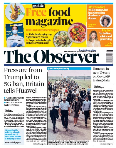 The Observer Newspaper Front Page (UK) for 19 July 2020