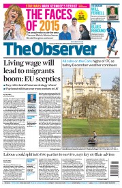 The Observer (UK) Newspaper Front Page for 20 December 2015