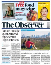 The Observer (UK) Newspaper Front Page for 21 February 2021