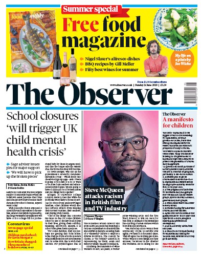 The Observer Newspaper Front Page (UK) for 21 June 2020