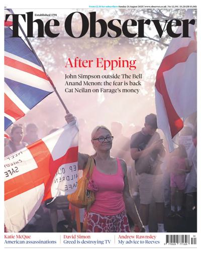 The Observer Newspaper Front Page (UK) for 24 August 2025