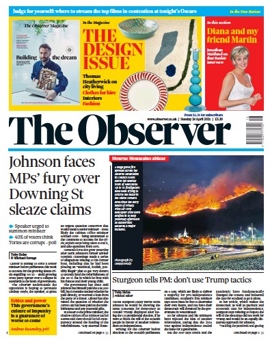 The Observer Newspaper Front Page (UK) for 25 April 2021