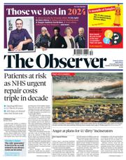 The Observer front page for 29 December 2024