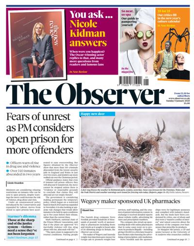 The Observer Newspaper Front Page (UK) for 5 January 2025