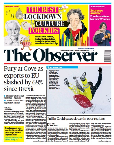 The Observer Newspaper Front Page (UK) for 7 February 2021