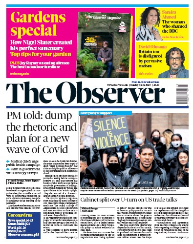 The Observer Newspaper Front Page (UK) for 7 June 2020