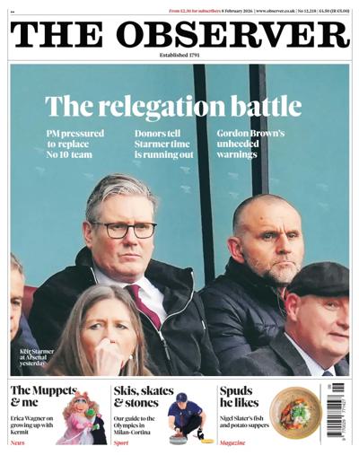 The Observer Newspaper Front Page (UK) for 8 February 2026