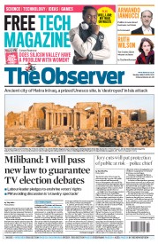 The Observer (UK) Newspaper Front Page for 8 March 2015