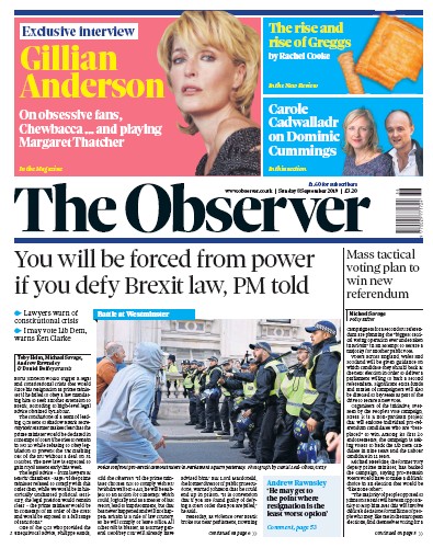 The Observer Newspaper Front Page (UK) for 8 September 2019