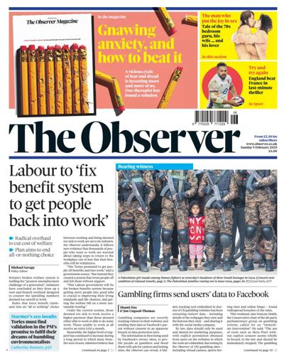 The Observer Newspaper Front Page (UK) for 9 February 2025