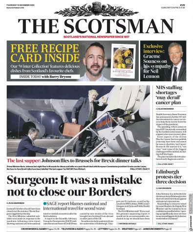 The Scotsman Newspaper Front Page (UK) for 10 December 2020