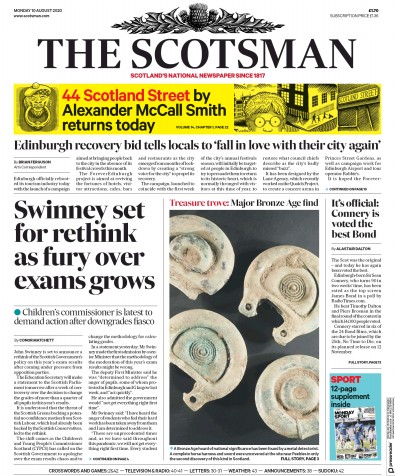 The Scotsman Newspaper Front Page (UK) for 10 August 2020