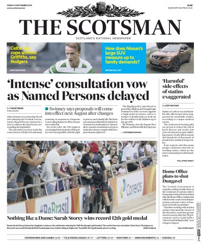 The Scotsman Newspaper Front Page (UK) for 10 September 2016