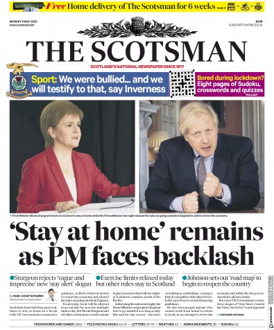 The Scotsman Newspaper Front Page (UK) for 11 May 2020