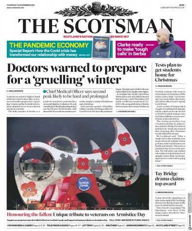 The Scotsman Newspaper Front Page (UK) for 12 November 2020