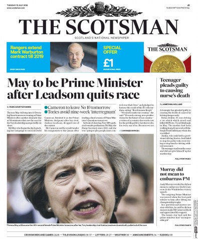 The Scotsman Newspaper Front Page (UK) for 12 July 2016