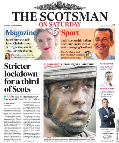 The Scotsman Newspaper Front Page (UK) for 12 September 2020