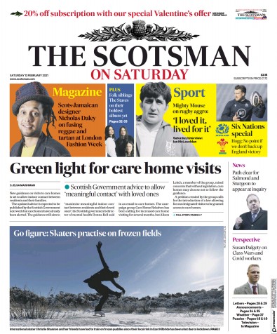 The Scotsman Newspaper Front Page (UK) for 13 February 2021