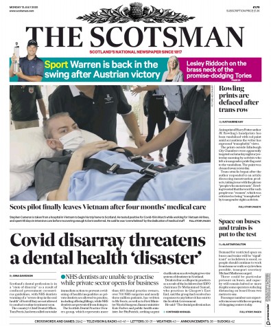 The Scotsman Newspaper Front Page (UK) for 13 July 2020