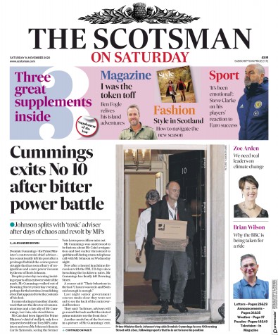 The Scotsman Newspaper Front Page (UK) for 14 November 2020