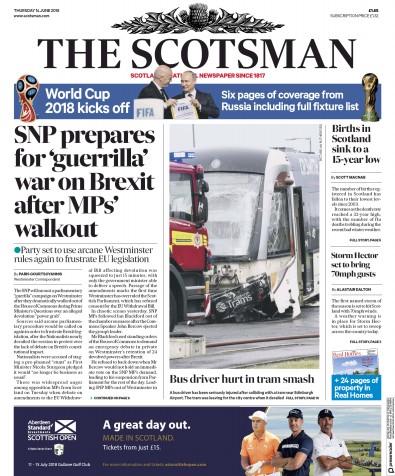 The Scotsman Newspaper Front Page (UK) for 14 June 2018