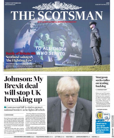 The Scotsman Newspaper Front Page (UK) for 15 September 2020