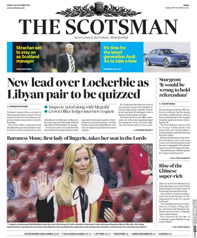 The Scotsman Newspaper Front Page (UK) for 16 October 2015