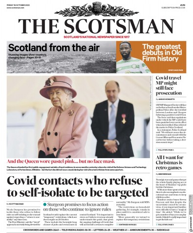 The Scotsman Newspaper Front Page (UK) for 16 October 2020