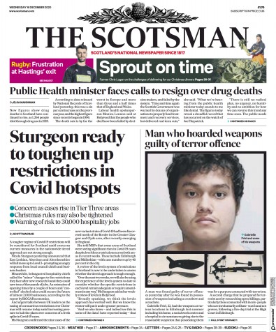 The Scotsman Newspaper Front Page (UK) for 16 December 2020