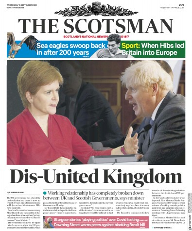 The Scotsman Newspaper Front Page (UK) for 16 September 2020