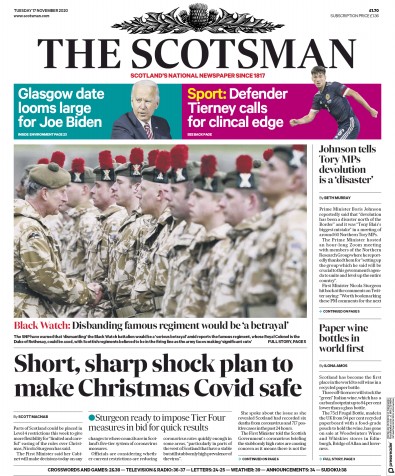 The Scotsman Newspaper Front Page (UK) for 17 November 2020