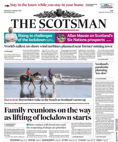 The Scotsman Newspaper Front Page (UK) for 17 February 2021