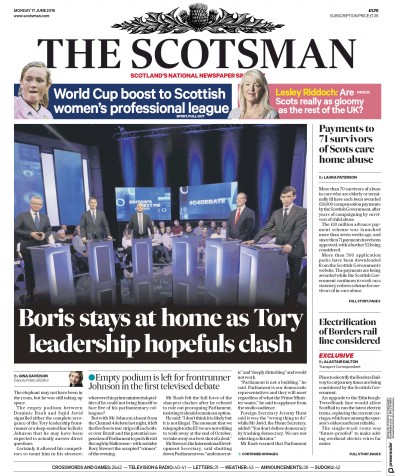 The Scotsman Newspaper Front Page (UK) for 17 June 2019