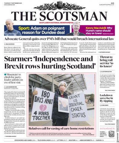 The Scotsman Newspaper Front Page (UK) for 17 September 2020