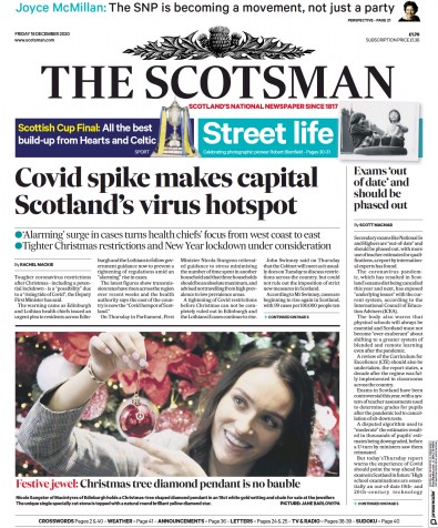 The Scotsman Newspaper Front Page (UK) for 18 December 2020