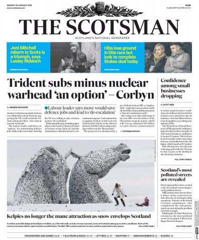 The Scotsman Newspaper Front Page (UK) for 18 January 2016