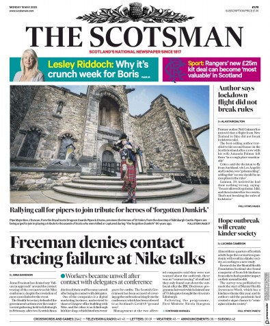 The Scotsman Newspaper Front Page (UK) for 18 May 2020