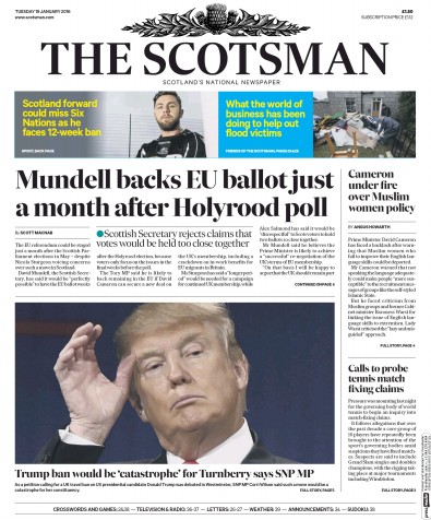 The Scotsman Newspaper Front Page (UK) for 19 January 2016