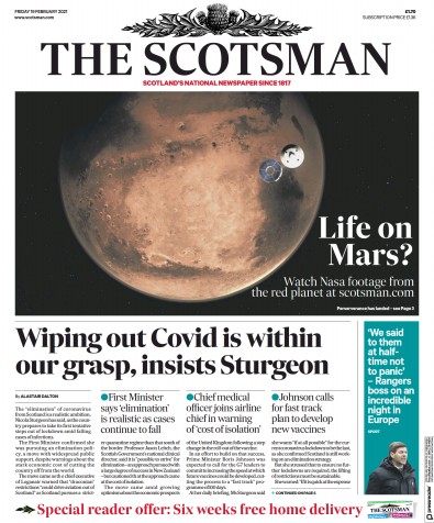 The Scotsman Newspaper Front Page (UK) for 19 February 2021