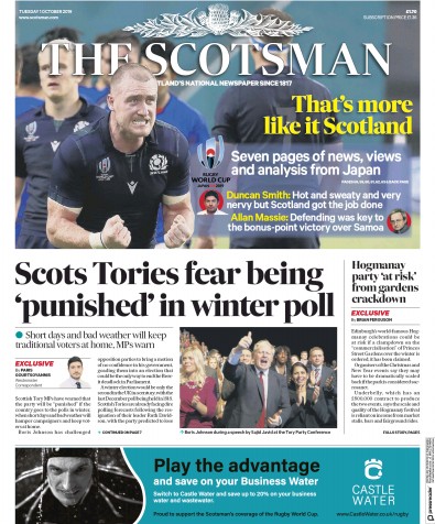 The Scotsman Newspaper Front Page (UK) for 1 October 2019