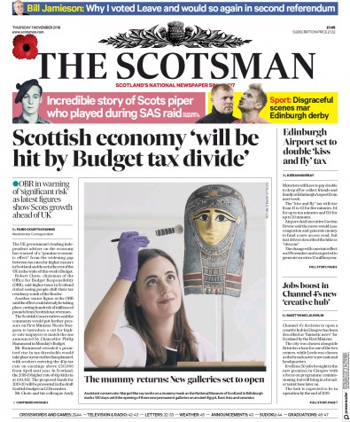 The Scotsman Newspaper Front Page (UK) for 1 November 2018