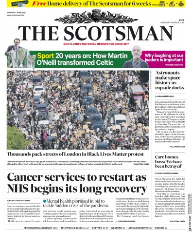 The Scotsman Newspaper Front Page (UK) for 1 June 2020