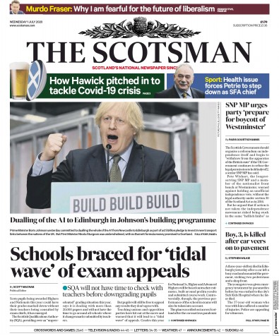 The Scotsman Newspaper Front Page (UK) for 1 July 2020