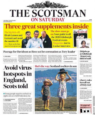 The Scotsman Newspaper Front Page (UK) for 1 August 2020