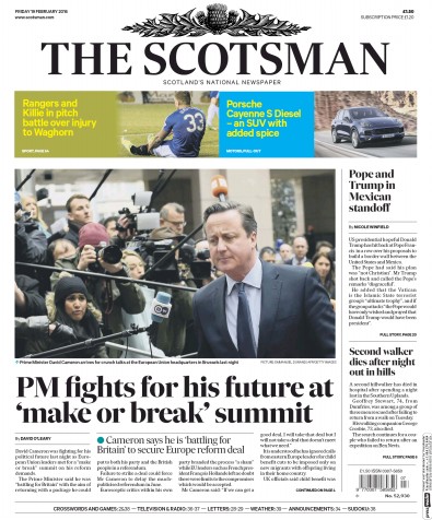 The Scotsman Newspaper Front Page (UK) for 20 February 2016