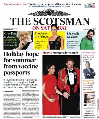 The Scotsman Newspaper Front Page (UK) for 20 February 2021