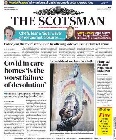 The Scotsman Newspaper Front Page (UK) for 20 May 2020