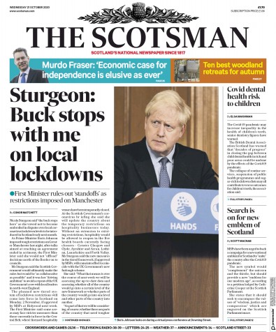 The Scotsman Newspaper Front Page (UK) for 21 October 2020