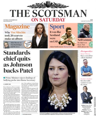 The Scotsman Newspaper Front Page (UK) for 21 November 2020